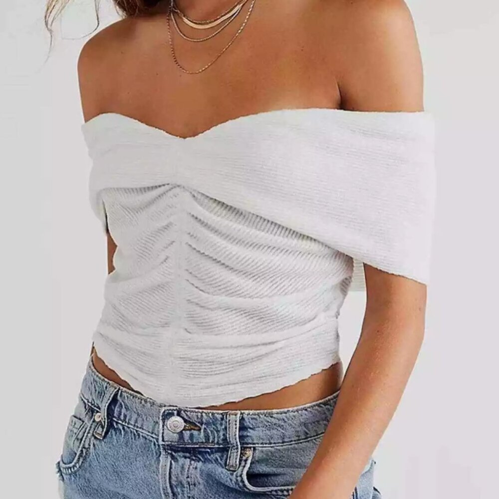 Free People Off The Shoulder Ultra Soft This Cutie Ribbed Cropped Top M